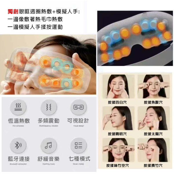 里歐街機 可視熱敷眼部按摩儀 可視化設計 熱敷按摩 16個按摩頭 擬人按壓 多種檔位 藍芽連接 
