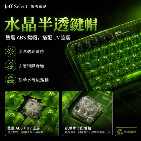 8BitDo 八位堂 Retro87 X版 綠透機械鍵盤｜87鍵配置・三模連線・復古 RGB 燈效・超級按鍵套組 8BitDo Retro87, 八位堂 Retro87, Retro87 X版, 綠透機械鍵盤, 8BitDo 機械鍵盤, 87鍵機械鍵盤, 三模機械鍵盤, 藍牙機械鍵盤, 2.4G 機械鍵盤, 有線機械鍵盤, RGB 機械鍵盤, 復古鍵盤, 綠透鍵盤, Xbox 風格鍵盤, 超級按鍵, Game Bar 快捷鍵, Jeff Select, 姊夫嚴選科技好物