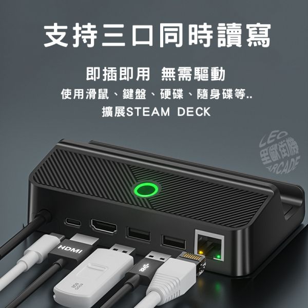 里歐街機 SteamDeck 掌機專用六合一擴展座 支架座 RGB炫彩燈光 USB 有線網路 4k高清 100w快充 HDMI 即插即用熱門必備周邊 