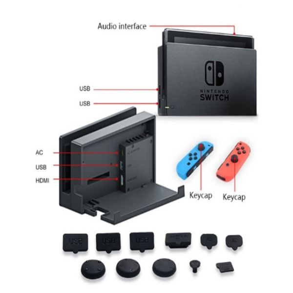 里歐電玩 SWITCH 專用防塵塞 全機防護 再送鋼化玻璃貼 內容物總共15樣 新玩家 新主機必備 任天堂主機周邊 