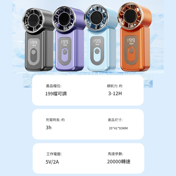 里歐街機 口袋風扇-M款 199檔風速 數位顯示 Type-c充電 方便攜帶 戶外神器 夏天必備 