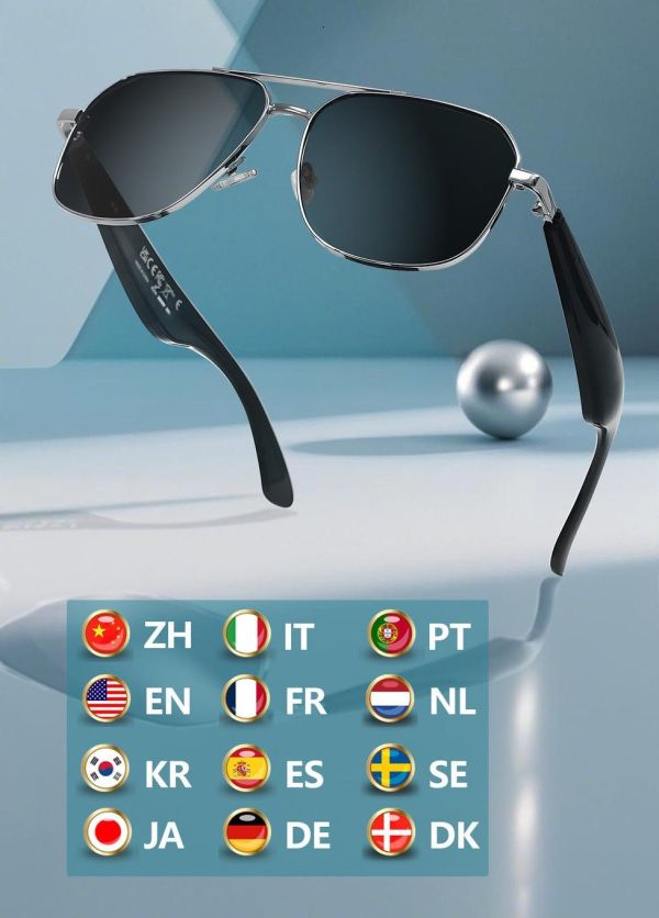 里歐街機 翻譯智能藍牙眼鏡耳機 聽歌 通話 多種語言支援 翻譯藍牙智能眼鏡 多種顏色可選 防紫外線鏡片 