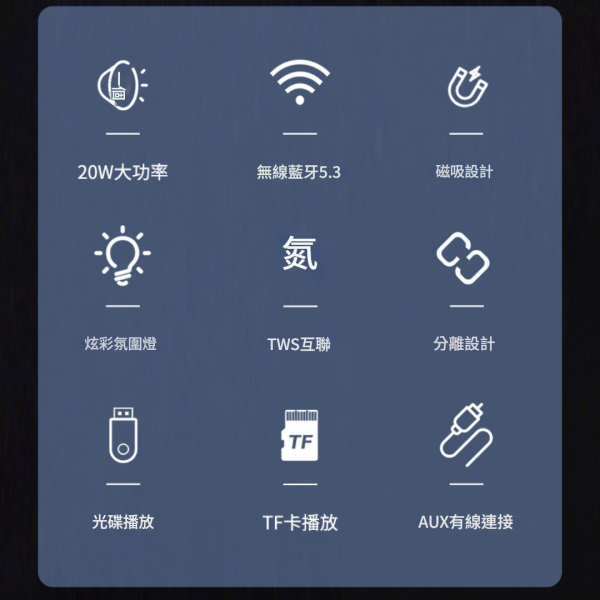 里歐街機 磁吸二合一藍牙音箱 磁吸分體 防水設計 4000mAh 磁力吸附 20W大功率 氛圍燈 TF連接 USB播放 