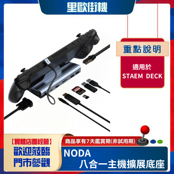 NODA Steam一體式掌機專用 Steam Deck 八合一主機擴展底座 基座 螢幕擴展底座 多功能支架座 即插即用 HDMI VGA USB TF RJ45 