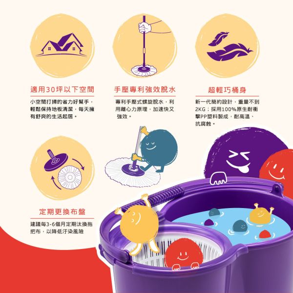 好神拖 x hahababy聯名款 手壓旋轉拖把組加贈haha環保水瓶(1拖+1桶+2布) #好神拖 #輕巧 #手壓 #360度 #旋轉 #拖把 #贈 #地板 #清潔