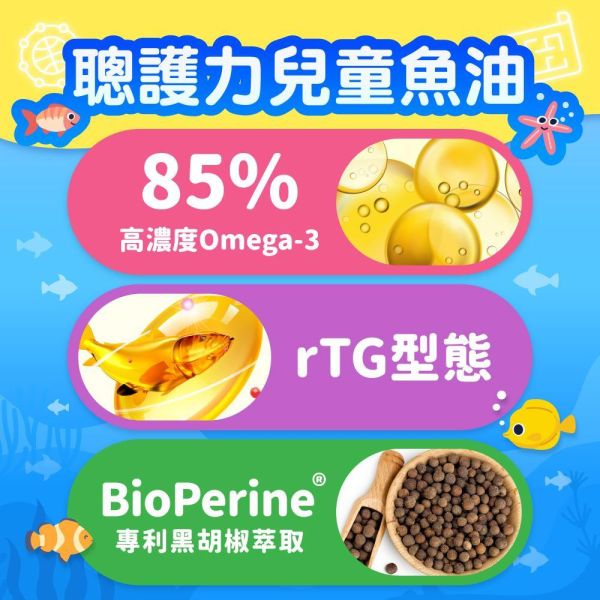 【兒童魚油首選 好吃無腥味】聰護力兒童魚油 三合一黃金配方 豐富複方 魚油+學習配方｜加LINE好友滿額立省$100｜ 