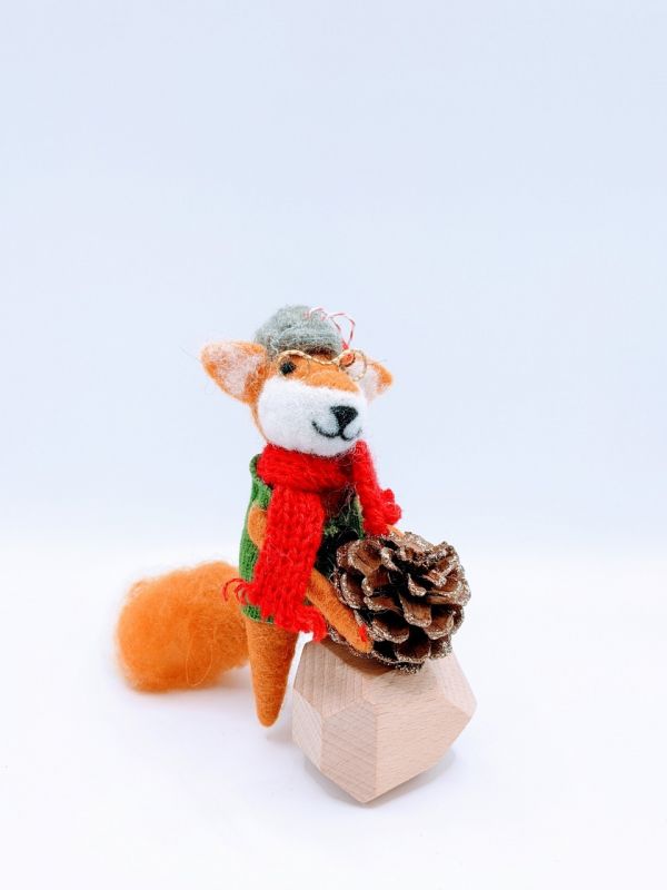 動物們的派對羊毛氈- 強尼狐狸與松果 羊毛氈,掛飾,動物,樹懶