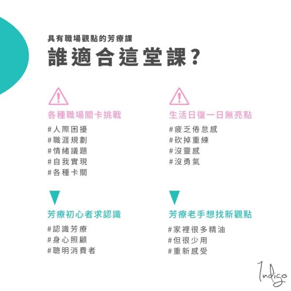 【線上課】芳療師帶你尋找你的職場人格守護油──發揮最好版本的自己系列課程 生活風格lifestyle,心靈SPA,療癒,香氛按摩油,淡香水,能量噴霧DIY手作體驗,靜心紓壓工作坊,脈輪與潛能發展,星座月運香氛提案,自由書寫,嗅覺開發,人際關係,職場關係,indigo,芳香療法,精油,職場人際,工作壓力,植物精油,芳療