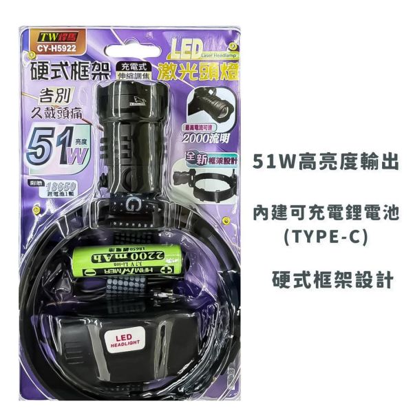 伸縮調焦充電式硬式框架 LED 頭燈 