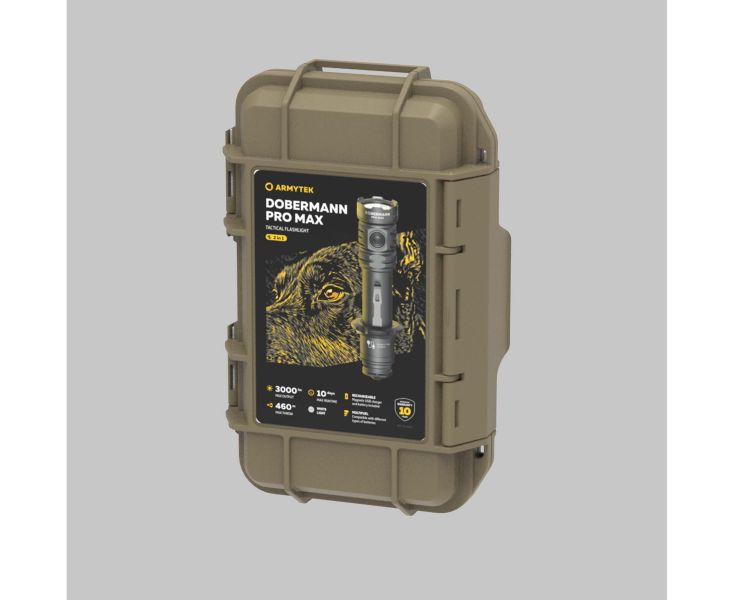 新品現貨｜ARMYTEK【DOBERMANN V2 PRO MAX 戰術強光手電筒】 Armytek, Dobermann Pro Max, 戰術手電筒, 3000流明, 460公尺射程, 磁吸USB充電, IP68防水, 軍警手電, 民防手電, 戶外照明