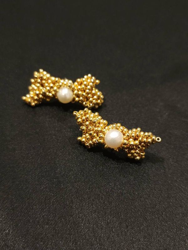 Ribbon珍珠耳環 流行飾品,上班族, 手作飾品,編織耳環,編織飾品,耳環,珍珠,金色飾品,蝴蝶結