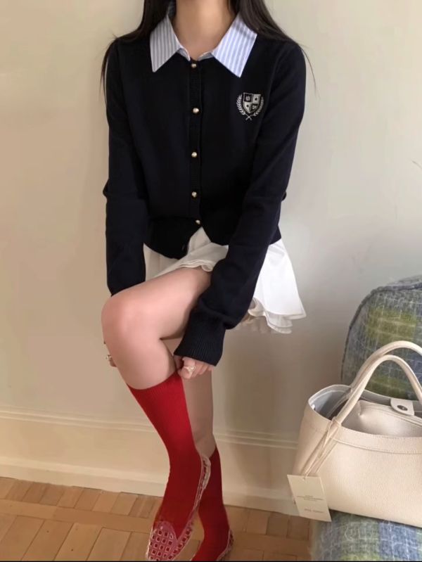 襯衫領針織小外套 日韓流行女裝,短外套,夾克,棒球外套,圓領夾克,歐美流行,基本色,春夏,雄院派,休閒,短版