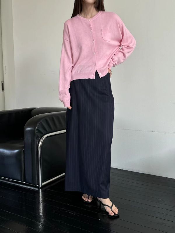 簡潔條紋直裙 日系女裝,韓流行女裝,正式,直裙,條紋裙,長裙,基本款,個性,開衩裙,上班族