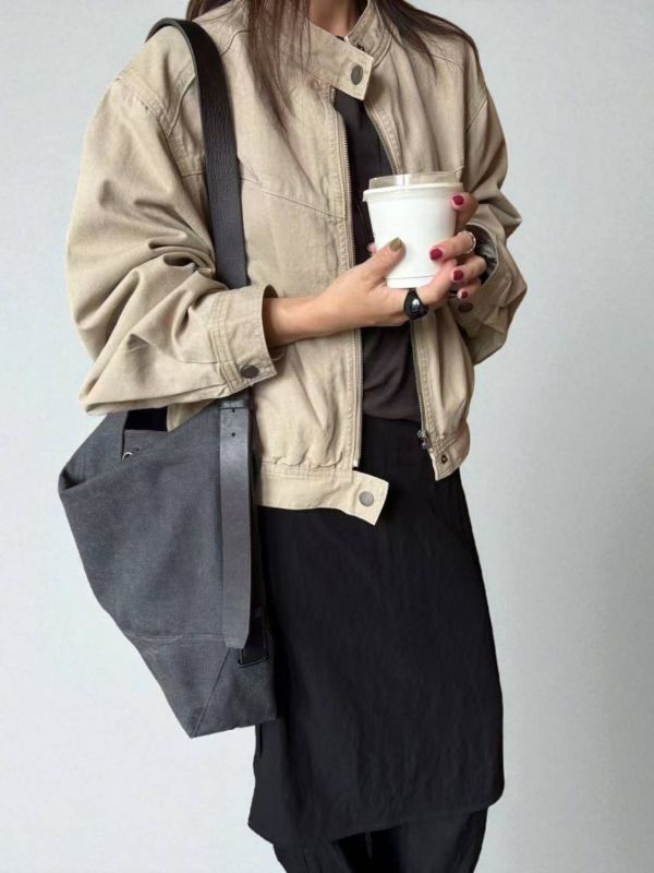 水洗飛行夾克 韓流行女裝,設計師女裝,女裝,空軍,夾克,秋冬,繭型,狩獵夾克,皮衣,單品,休閒夾克,短外套,飛行夾克,水洗,粗礦