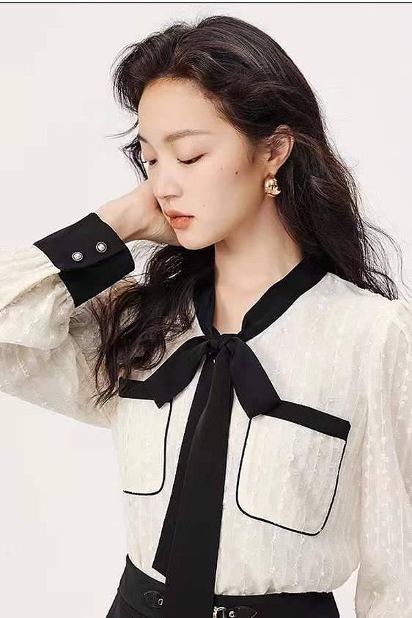 芽邊堤花上衣 流行女裝,軟布,雪紡襯衫,襯衫,上班族,小香風,優雅,復古,知性,氣質,提花,甜美,珍珠