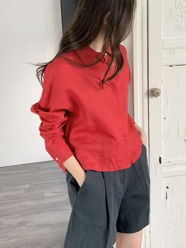 亞麻短版襯衫 日韓流行女裝,彩色,寬襯衫,麻質襯衫,oversized,歐美流行,帥氣,基本款,必備,薄麻,防曬,短罩衫,短版襯衫,亞麻襯衫