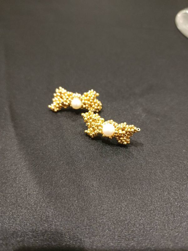 Ribbon珍珠耳環 流行飾品,上班族, 手作飾品,編織耳環,編織飾品,耳環,珍珠,金色飾品,蝴蝶結