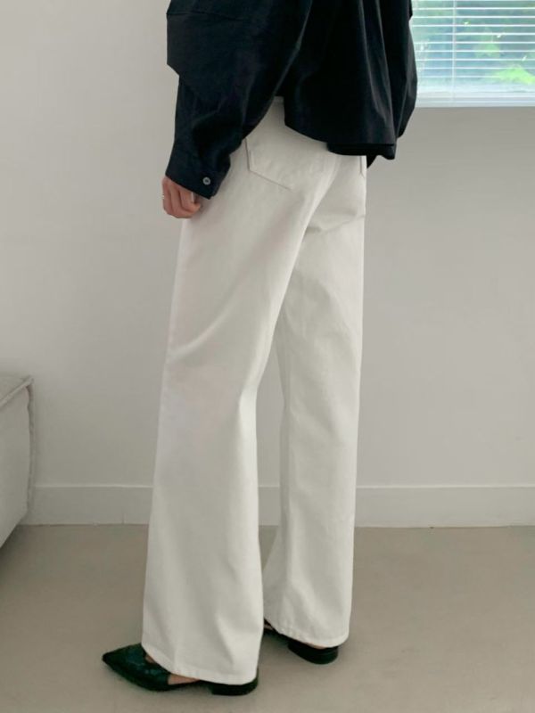 斜向裁剪牛仔褲 日韓系,韓流行女裝,寬直筒,休閒褲,下身,純棉牛仔,實用,長褲,全長牛仔褲,純棉牛仔褲,淺刷色