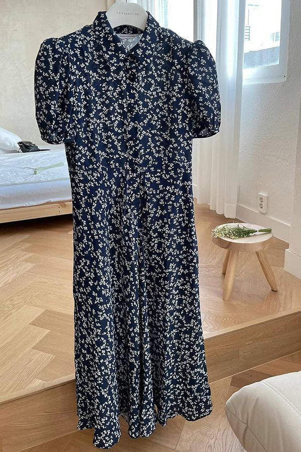 碎花蓬袖長洋裝 日韓流行,日系流行女裝,連衣裙,洋裝,垂墜,公主袖,蓬袖,長裙,長洋裝,小碎花,