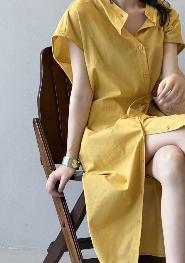 寬鬆蓋袖洋裝 韓流行女裝,設計師女裝,女裝,洋裝,休閒洋裝,夏季洋裝,單品,蓋袖洋裝,繫腰帶,涼感素材,明亮色,腰身,棉麻洋裝