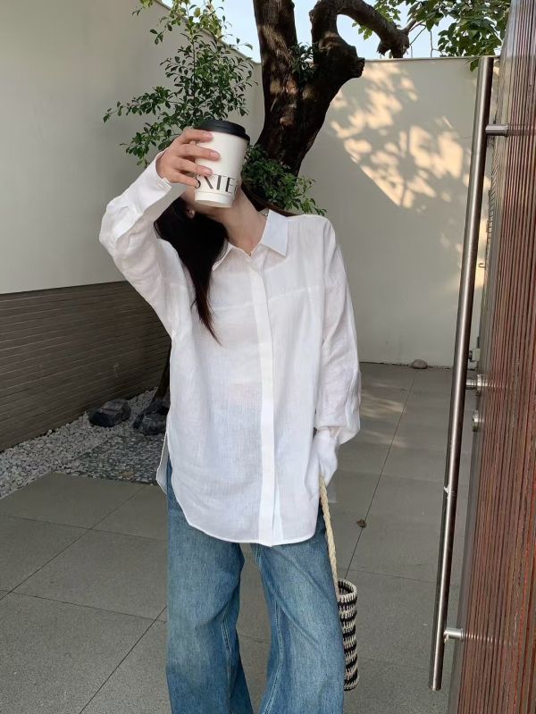 長版亞麻襯衫 日韓流行女裝,襯衫,寬襯衫,麻質襯衫,長版,歐美流行,帥氣,亞麻襯衫,基本款,必備,夏天,透氣排汗