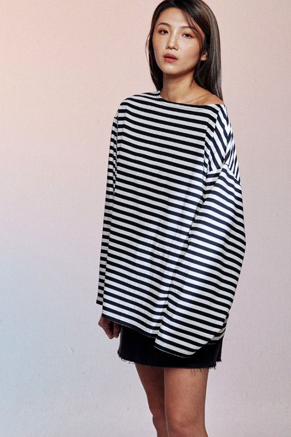 平領條紋上衣 韓流行女裝,設計師女裝,女裝,cutsew,棉織,tshirt,單品,Ｔ恤,長袖棉質上衣,條紋,中性,寬鬆