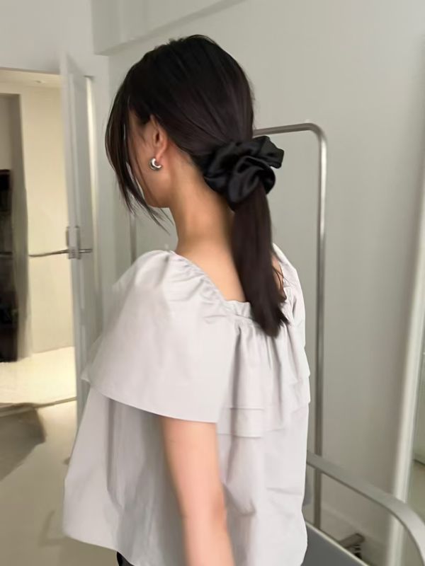 雙層荷邊短上衣 日韓流行女裝,雪紡上衣,蓋袖上衣,皺摺,優雅,復古,短版,方領上衣,甜美,份量感,荷葉邊,蓬袖,可愛,浪漫