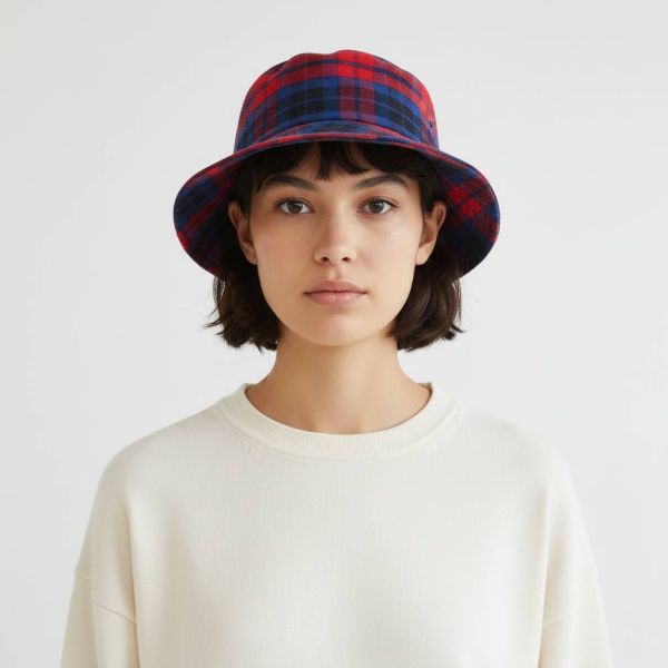 Safari格紋帽 流行女裝配件,漁夫帽,冬帽,棉質帽,safari,歐美流行,格紋,帽子,撞色,防曬,中性,配件