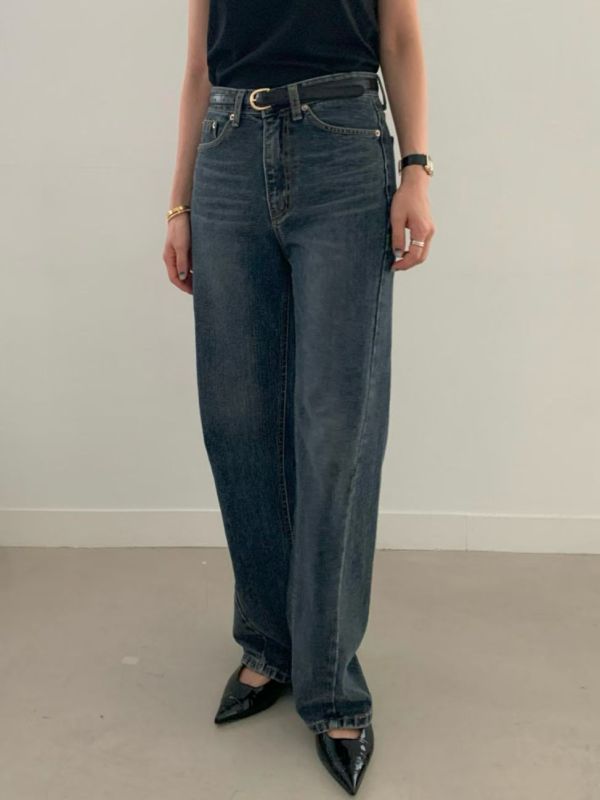 斜向裁剪牛仔褲 日韓系,韓流行女裝,寬直筒,休閒褲,下身,純棉牛仔,實用,長褲,全長牛仔褲,純棉牛仔褲,淺刷色