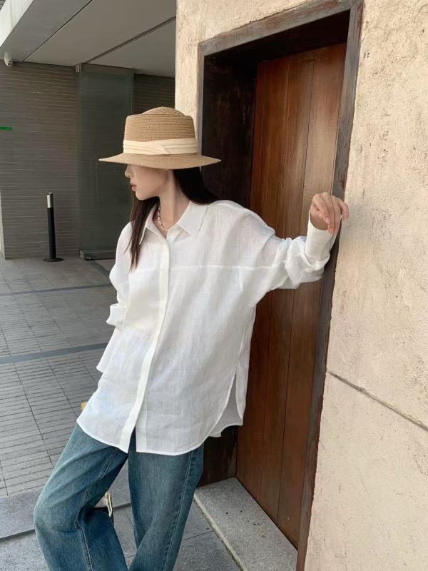 長版亞麻襯衫 日韓流行女裝,襯衫,寬襯衫,麻質襯衫,長版,歐美流行,帥氣,亞麻襯衫,基本款,必備,夏天,透氣排汗