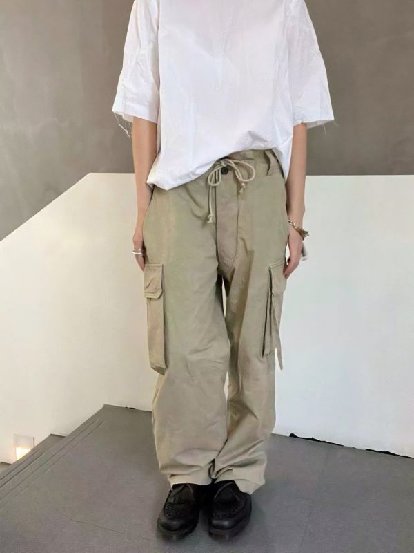 綁繩口袋工裝褲 日系,韓流行女裝,長褲,工裝褲,口袋,尼龍褲,亮面,帥氣,寬鬆,休閒,個性,長版,cargopants,石洗