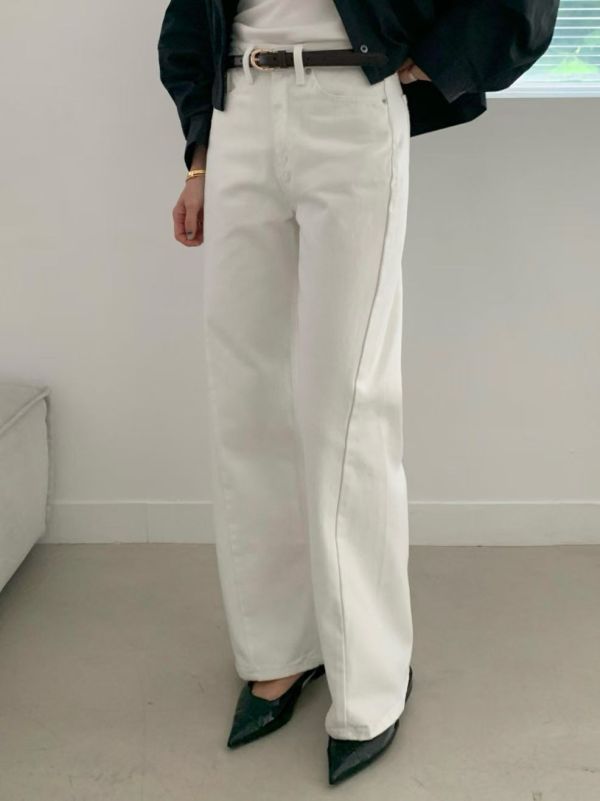 斜向裁剪牛仔褲 日韓系,韓流行女裝,寬直筒,休閒褲,下身,純棉牛仔,實用,長褲,全長牛仔褲,純棉牛仔褲,淺刷色