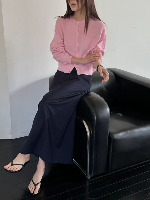 簡潔條紋直裙 日系女裝,韓流行女裝,正式,直裙,條紋裙,長裙,基本款,個性,開衩裙,上班族