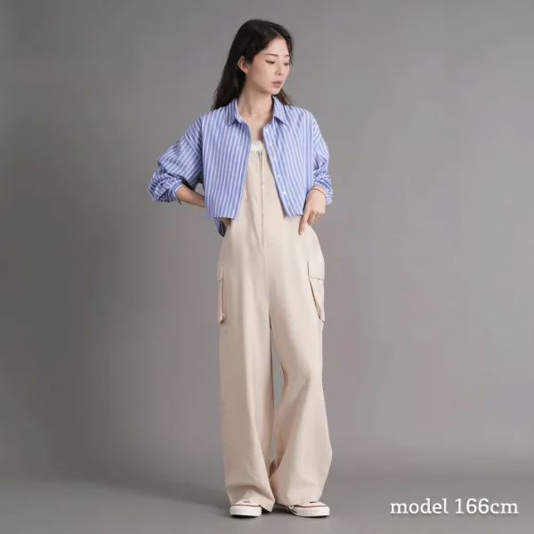 兩側大口袋連身褲 韓流行女裝,設計師女裝,女裝,寬褲,休閒,連身褲,單品,連體褲,連身褲,涼感素材,休閒,吊帶褲