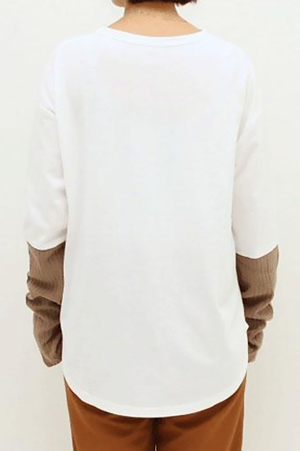 寬鬆袖套棉Tee 日系,韓流行女裝,棉質上衣,拼布,袖套,拼接上衣,棉質,Ｔ恤,撞色,打底上衣,寬鬆,休閒