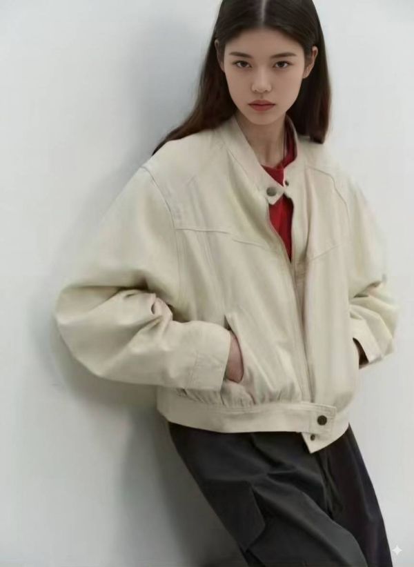 水洗飛行夾克 韓流行女裝,設計師女裝,女裝,空軍,夾克,秋冬,繭型,狩獵夾克,皮衣,單品,休閒夾克,短外套,飛行夾克,水洗,粗礦
