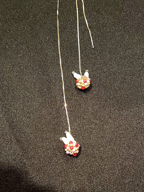 小兔垂吊耳環 流行飾品,上班族, 手作飾品,耳環,飾品,耳墜,淡水珍珠,紅色,兔子