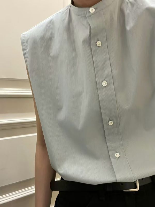 圓領無袖襯衫 韓流行女裝,設計師女裝,女裝,襯衫,棉織,無袖襯衫,單品,無袖上衣,棉質上衣,中性,極簡,廂型,歐美