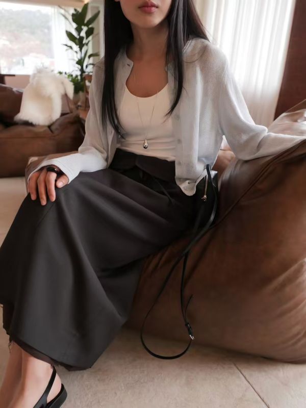 夏季亞麻針織開衫 韓流行女裝,設計師女裝,女裝,線衫,亞麻,春夏,針織外套,經典,都會,單品,開衫,條紋,針織衫,涼爽