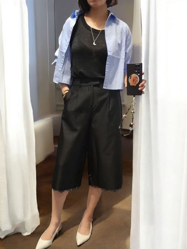 質感緞面六分褲 日韓女裝,流行女裝,極簡,褲裙,中性,上班族,時尚,七分褲,短褲,個性,西裝褲,光澤質感,現代風格,辦公室風格