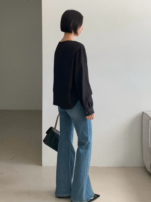 領扭結上衣 日系,韓流行女裝,復古,長袖上衣,上班族,紐結,上衣,薄上衣,正式,襯衫,