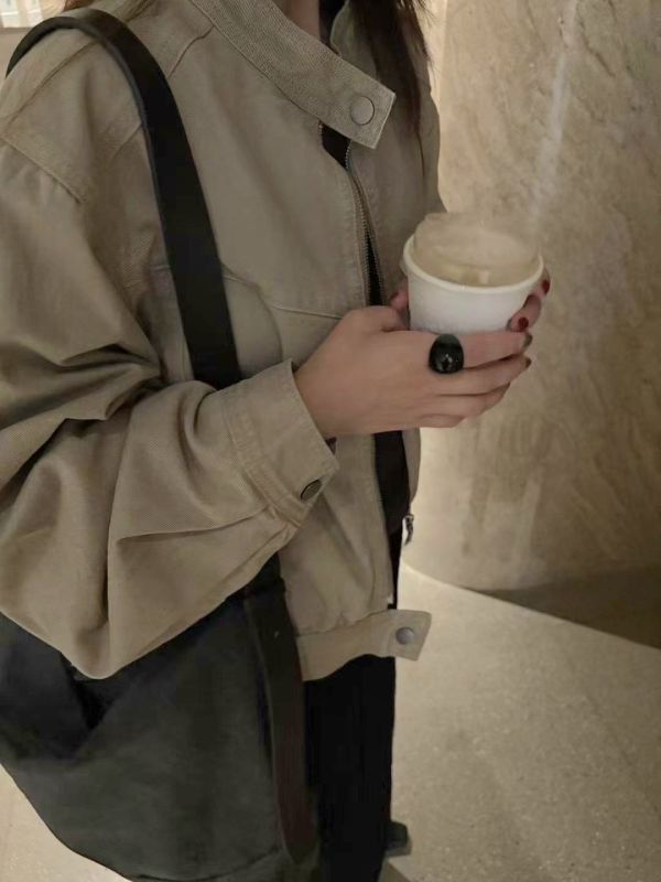 水洗飛行夾克 韓流行女裝,設計師女裝,女裝,空軍,夾克,秋冬,繭型,狩獵夾克,皮衣,單品,休閒夾克,短外套,飛行夾克,水洗,粗礦