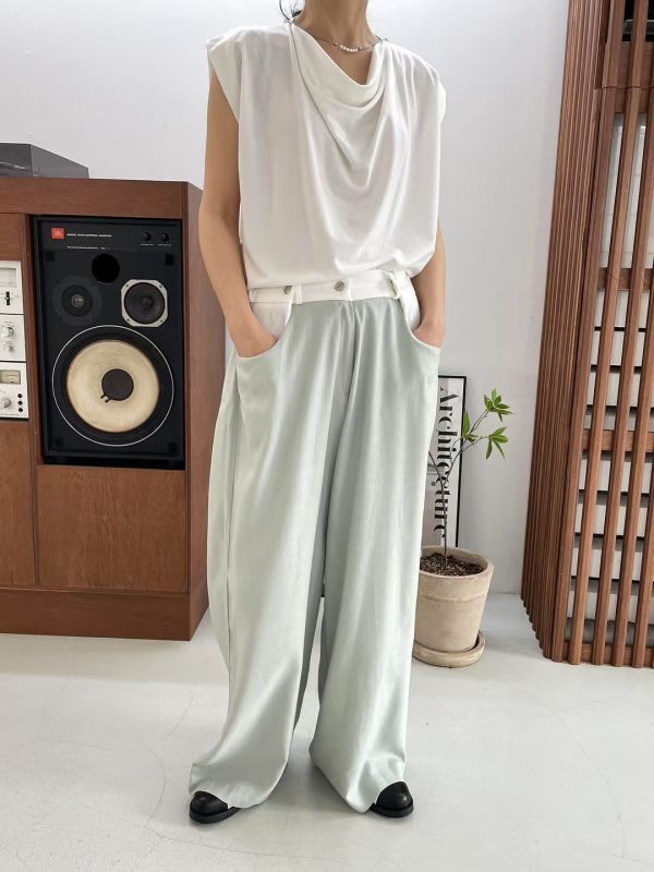 調節立褶長褲 日系女裝,韓流行女裝,麻褲,長褲,寬褲,春夏,混麻,低腰,色塊,拼接,休閒,個性