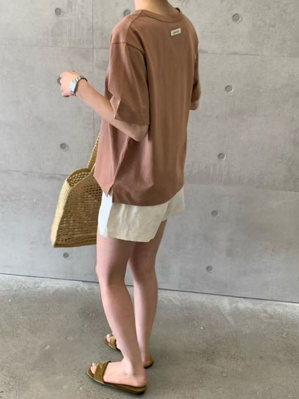 混麻寬鬆Tee 日韓系,流行女裝,tshirt,麻,短袖,寬鬆,夏季,排汗,寬鬆,基本,自然系,休閒,森林,大地色
