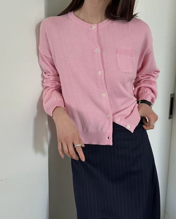 單口袋寬鬆針織開衫 日韓流行女裝,cardigan,針織外套,小外套,圓領針織衫,基本款,流行色,春夏,雄院派,休閒,開衫