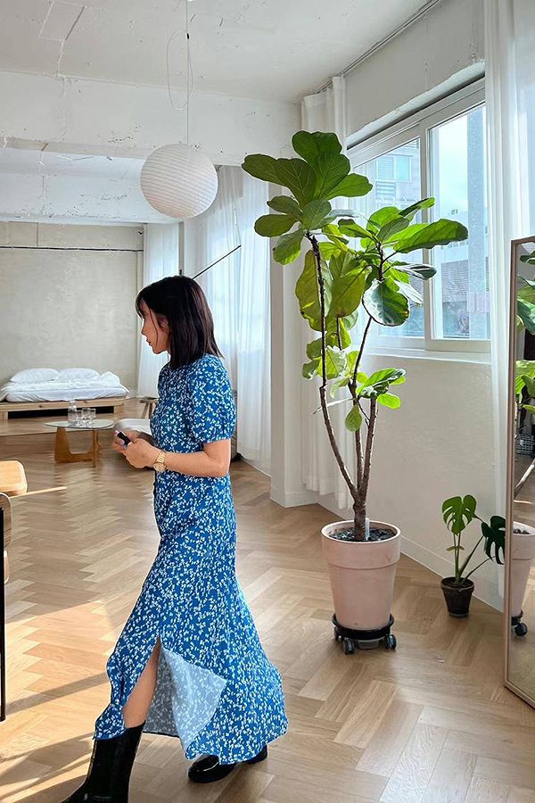 碎花蓬袖長洋裝 日韓流行,日系流行女裝,連衣裙,洋裝,垂墜,公主袖,蓬袖,長裙,長洋裝,小碎花,