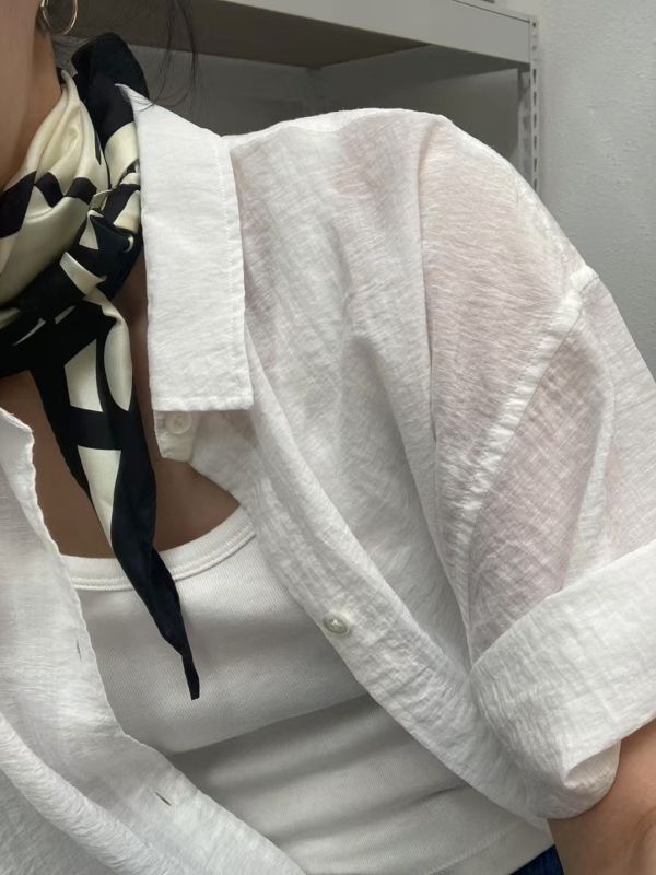 短袖長款襯衫 韓流行女裝,設計師女裝,女裝,襯衫,棉織,無袖襯衫,單品,無袖上衣,棉質上衣,中性,極簡,廂型,歐美