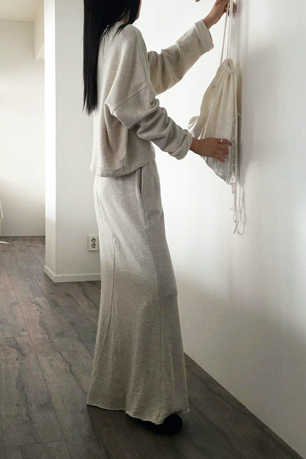 單側衩棉長裙 日系女裝,韓流行女裝,衛衣,彈性棉裙,丸編,鬆緊帶,長裙,基本款,實用,百搭,休閒