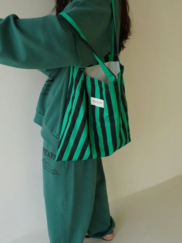 棉質條紋提袋 流行女裝配件,普普風,條紋,布包,托特包,歐美流行,肩背包,購物袋,撞色,復古,文青,配件