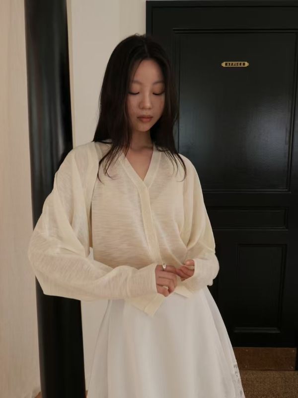 亞麻背心針織套裝 日系,韓流行女裝,針織衫,長袖防曬,成套,針織上衣,背心,罩衫,混麻,薄針織,上班族,防曬衫